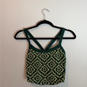 Free People Green and Cream Geometric Crop Top